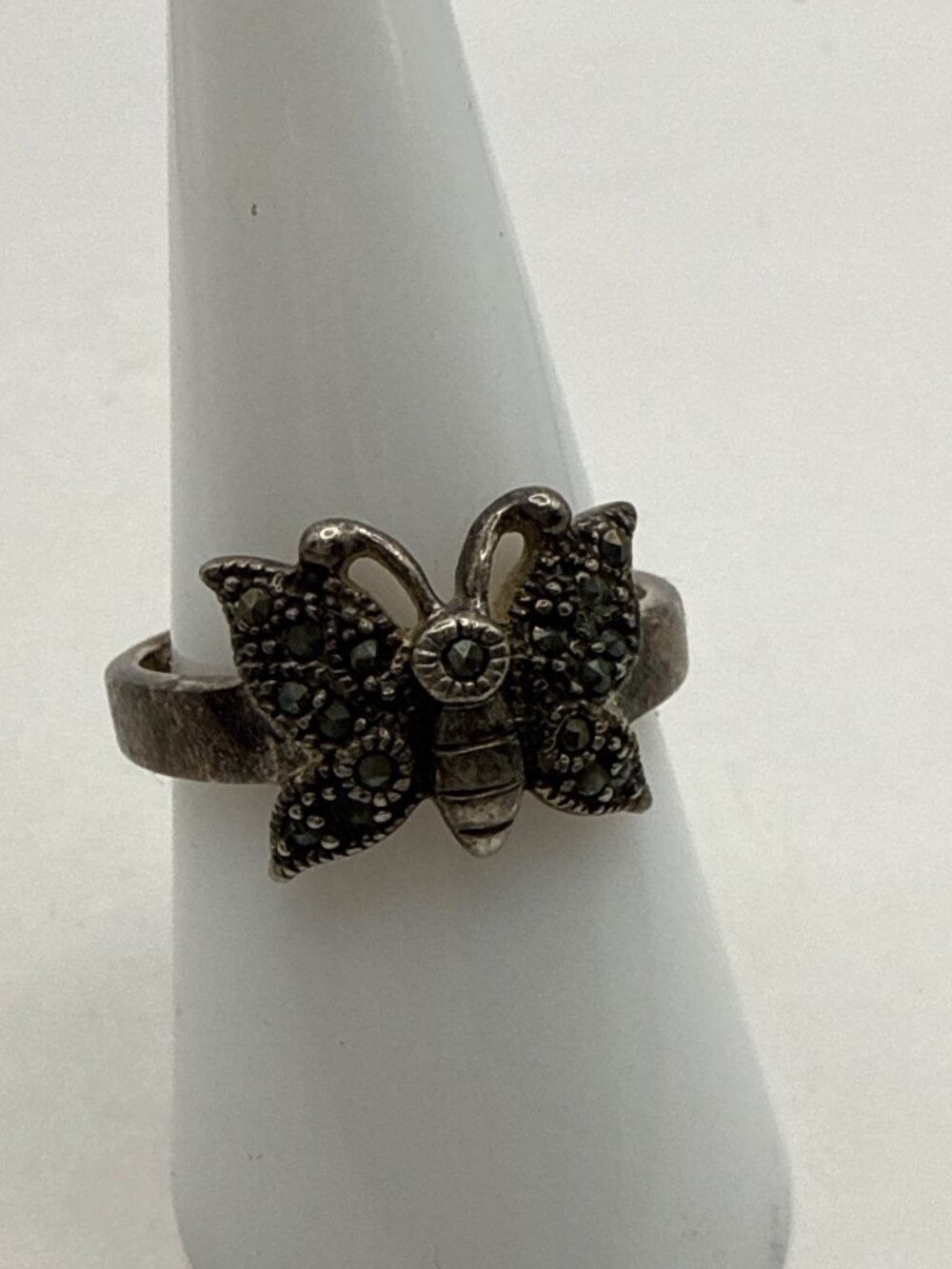 Ornate Silver Tone Marcasite Butterfly Ring Art Deco Whimsigoth